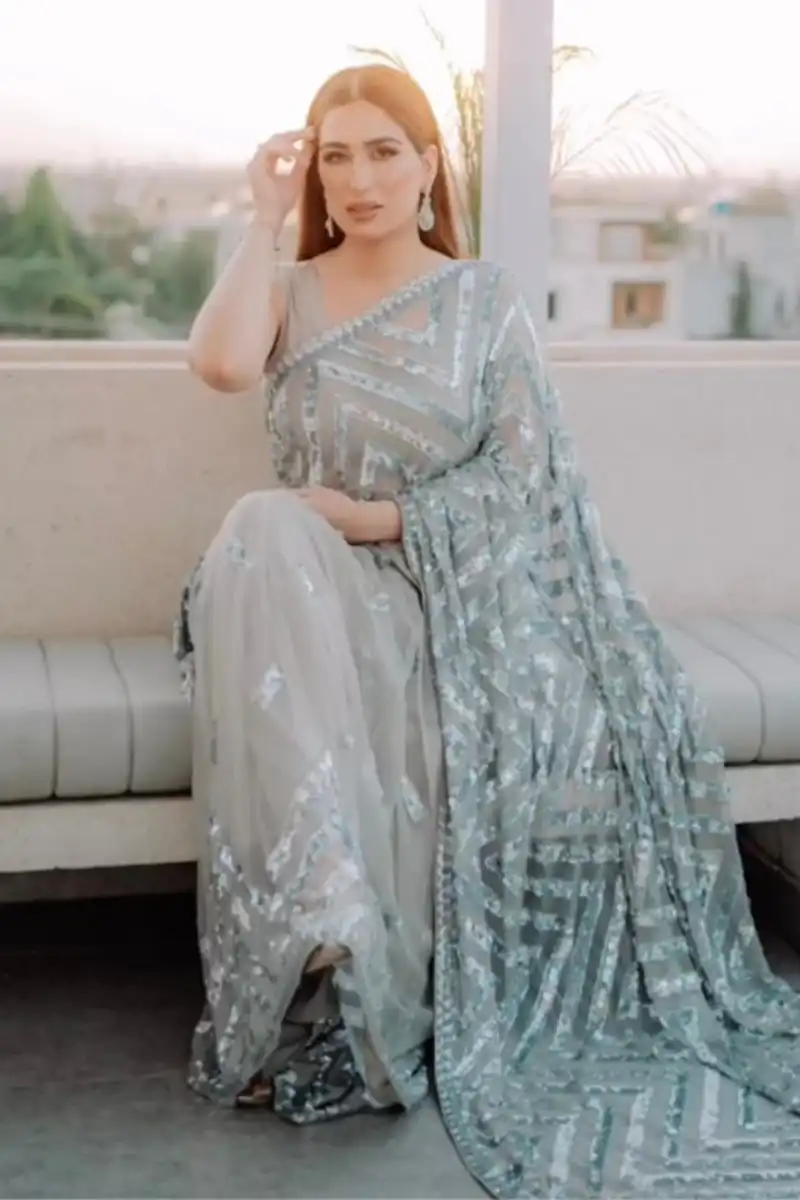 Elegant Georgette Saree with Sequins Lace Border | Blue and Silver