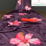 Heavy Devsena Soft Silk Saree | Floral Violet Saree | Orange Blouse
