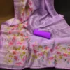 Organza Silk Saree | Floral Print & Embroidered Butti | Light Purple