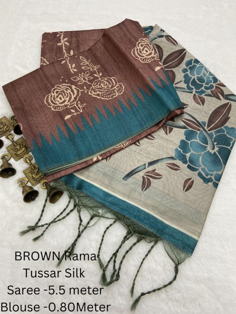 Tusser Silk Floral Printed Saree