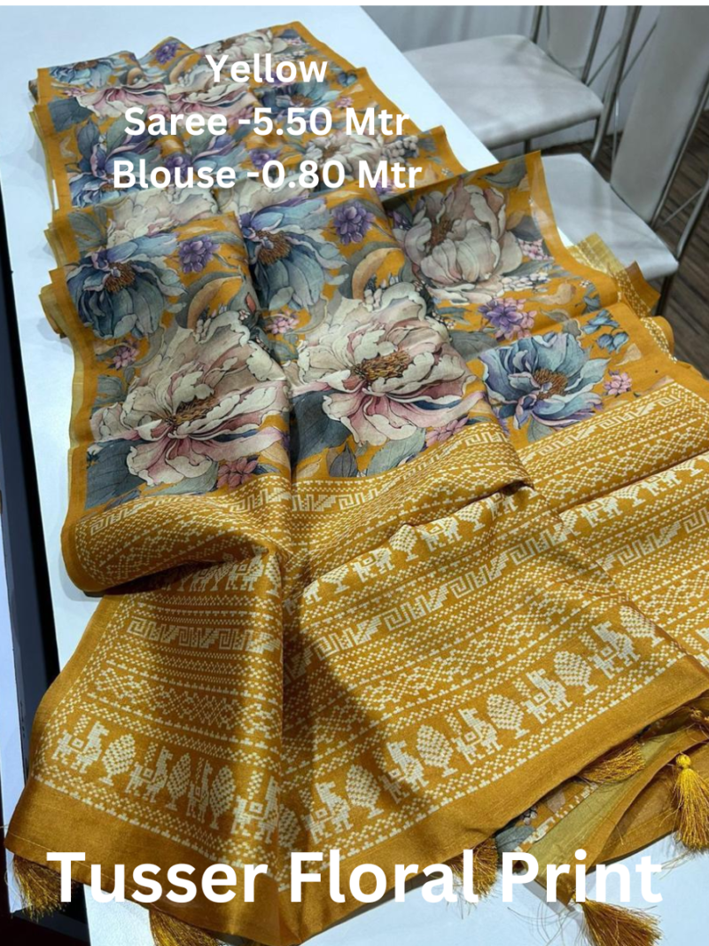 Tusser Silk Floral Printed Saree