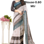 A Black colored Linen Digital Saree with digital prints. The saree length is 5.5 meters and the blouse piece length is 0.8 meters.