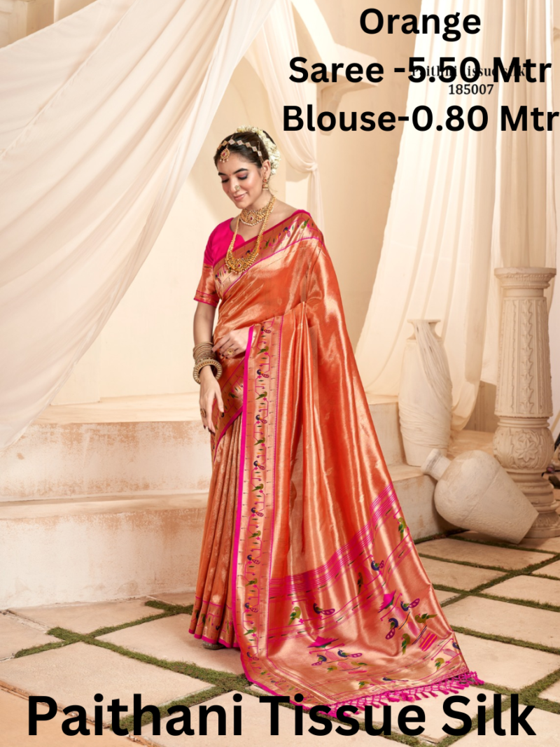Luxurious Paithani Silk Saree - Exquisite Design Orange
